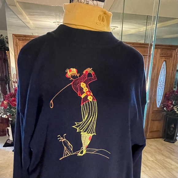 One Up Golf Made in Great Britain Sweaters - One Up Golf  Vintage Wool Navy Golf Sweater with Gold Turtleneck Women Small